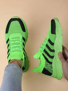 Women's Perforated Breathable Knit Sneakers, Casual Athletic Running Shoes For All Season