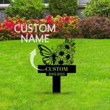 1pc Garden Gnome Yard Stake, Custom Gnome Gifts, Gnome Metal Art, Gnome Monogram, Yard Decor, Outdoor Lawn Decor, Christmas Gnome Stake,Personalized Cross Butterfly Memorial Stake, Personalized Fairy Mushroom Garden Stake - Black - View 5