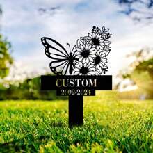 1pc Garden Gnome Yard Stake, Custom Gnome Gifts, Gnome Metal Art, Gnome Monogram, Yard Decor, Outdoor Lawn Decor, Christmas Gnome Stake,Personalized Cross Butterfly Memorial Stake, Personalized Fairy Mushroom Garden Stake - Black - View 6