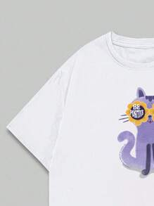 Cartoon T-Shirt Cotton Cute Animal Style Men's Blouse T-Shirt Comfort Premium Printed Breathable Elegant - trắng - Xem 4