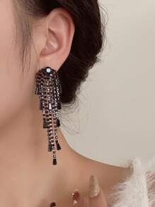 1 Pair Black Resin Long Tassel Earrings, Elegant Luxury Fashion Earrings For Women, Suitable For Gala, Formal Events