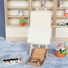1:12娃娃屋DIY小屋迷你静态模型场景配件毕业制作画架画板3件套微型食物游戏工作室场景模型配件迷你颜料盒 - 彩色 - 查看 7