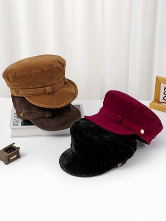 1pc Fashionable Casual Flat Top Newsboy Cap, High-Quality Fabric Beret Hat, Suitable For Daily Wear, Spring/Autumn