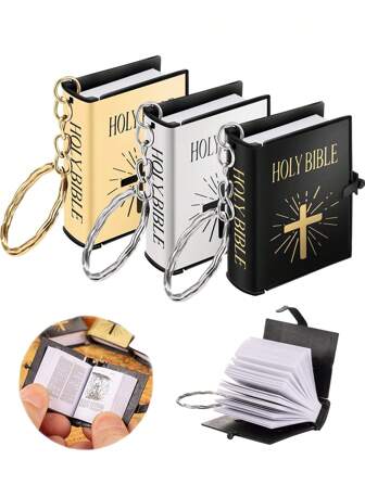 1PC/3PCS/6PCS 迷你书本圣经钥匙扣散装基督教钥匙扣汽车钥匙扣微型书本钥匙圈，可作为教堂纪念品礼物，这些书本钥匙扣外观新颖可爱，其书本可以表达您对教会家人和朋友的良好祝愿，派对礼物，万圣节礼物，反馈礼物，适合送给父母、孩子、朋友学校汽车配件可爱哥特 Y2k