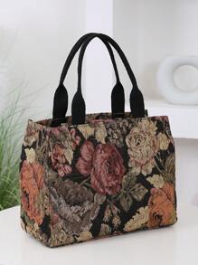 DLIU 新款加厚提花针织面料手提包，手提包，通勤购物袋，户外收纳袋，女士包 - 紅色 - 查看 4