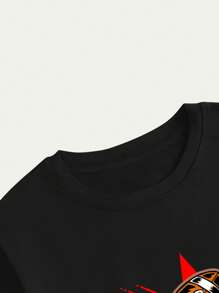 Cotton T-Shirt Streetwear Style Text Pattern Men's Top Comfortable Elegant - 黑色 - 查看 4