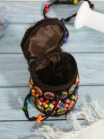 1 Stück trendige, bunte Münztasche Umhängetasche, Tasche aus Kokosnussschale, natürliches Handwerk Geschenk geeignet für täglichen Gebrauch von Frauen