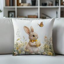 1pc Easter Bunny & Colorful Eggs Print Throw Pillow Cover, Watercolor Style, 17.7*17.7in, Home Decor Cushion Cover For Living Room, Sofa, Bedroom, Inner Pad Not Included