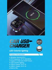 Reproductor de MP3 Bluetooth para automóvil y cargador USB múltiple para automóvil de 3.1A con luces de colores, conexión inalámbrica Bluetooth V5.3