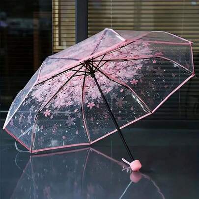 1pc Adorable Clear Foldable Umbrella - Cute & Unique Outdoor Rain Protection - Portable, Manual Operation For Effortless Style Boy Valentine Heart Valentine,Spring Summer Picks,Brides Maid Gifts,Room,Bedroom Decor,Beach,Travel,For Men,For Women,Vacation
