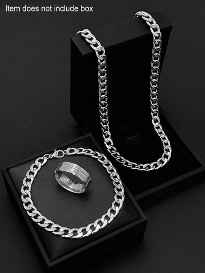 3 Pieces/Set Men's Jewelry Set Necklace Bracelet Ring Hip-Hop Stainless Steel Jewelry Fashionable And Simple Style Suitable For Daily Wear Holiday Gifts (The Product Does Not Include Packaging Box) Christmas New Year Valentine's Day Holiday Gift