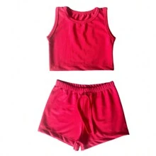 Short And Cropped Set For Girls Summer 2 To 12 Years - Đỏ - Xem 2