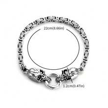 SeuSuk 1 Stück Herren Einzigartige Coole & Modische Hip Hop Punk Rock Edelstahl Doppel Skulls Silber Armband Schmuck Geschenk