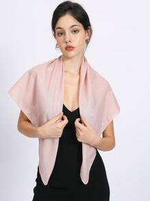 1pc Solid Color Crinkly Scarf With Leopard Print Border, Elastic Shawl, Versatile For All Seasons, Printed Design - Pink - View 2