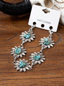 1pc Western Cowboy Boho Retro Turquoise Sunflower Flower Hatband Decorative Hat Accessory - Green - View 3