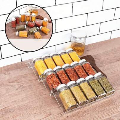 1pc/4pcs/8pcs Kitchen Cabinet Countertop Spice Rack, 4pcs Acrylic Multi-Layer Adjustable Condiment Storage Organizer Holder, DIY Combination Drawer Spice Jars Divider, 3mm Thick Acrylic Clear Shelf Sun Travel Cool