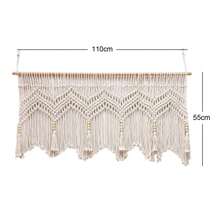 1 szt. makrama, duża ścienna dekoracja z włókien, ręcznie tkana krótka zasłona z frędzlami, zasłona do kuchni z frędzlami, krótka dekoracja na drzwi – drewniany pręt nie jest dołączony