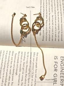 1pair Black Handcuff Hoop Earrings With A Linking Chain Loop Earring