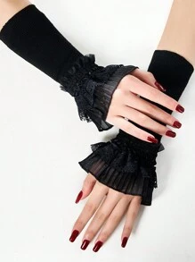 1 Pair Cute Knit Arm Warmers With Lace Cuff, Warm Women Sleeve Cuffs For Autumn/Winter - Multicolor - View 4