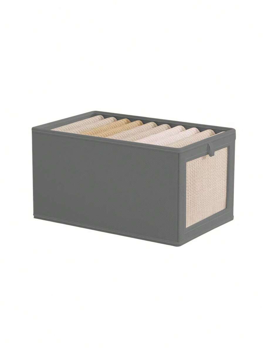 1/2 piezas Caja de almacenamiento de tela con/sin tapa, contenedor de almacenamiento de ropa con ventana transparente plegable, organizador de tipo cajón para jeans - gris sin funda - Ver 1