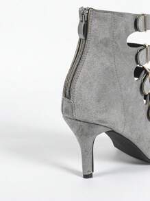 Women's Black Stiletto Ankle Boots, New Spring/Summer Fashion Versatile Zipper & Buckle Decor Open Toe High Heels Sandals, Outdoor Comfort Plus Size Ladies Hollow Breathable Short Boots