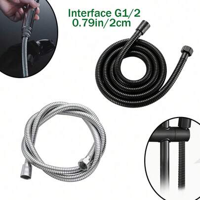 G1/2接口（0.79英寸/2厘米）淋浴软管，柔性不锈钢手持淋浴软管，黄铜接头，替换金属淋浴软管延长件