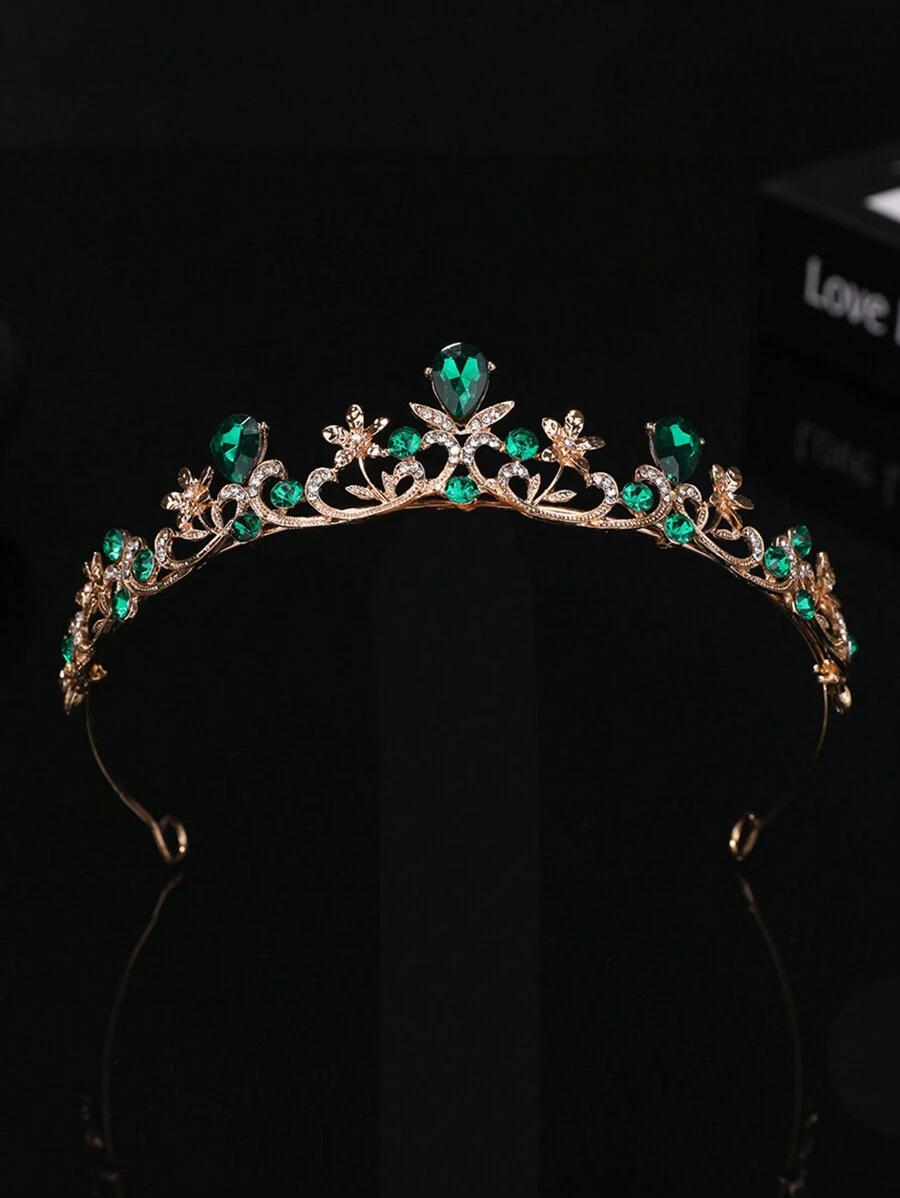 1件装时尚公主3D皇冠水钻发箍，优雅生日发饰，女士皇冠，头饰，准新娘，派对，女士发饰 - 綠色 - 查看 1
