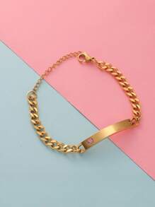 1 件时尚朋克镀金不锈钢个性化激光名字字母手链 适合男女情侣礼物 - 彩色 - 查看 9