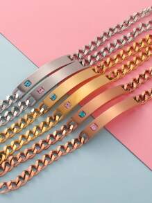 1 件时尚朋克镀金不锈钢个性化激光名字字母手链 适合男女情侣礼物 - 彩色 - 查看 5