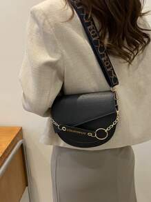 Women Shoulder Diagonal Cross-Body Saddle Shoulder Bag - Black - View 7