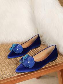 精致仙女风格平底尖头伴娘礼服鞋，夏季 - 藍色 - 查看 2