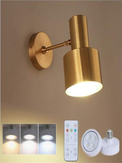 Goud Vintage Wireless Battery Operated Wand Sconces, Industrial Cordless Powered Led Lights, Lamp Fixture Indoor Remote Control Bedroom Farmho Gallery(Battery Not Included)