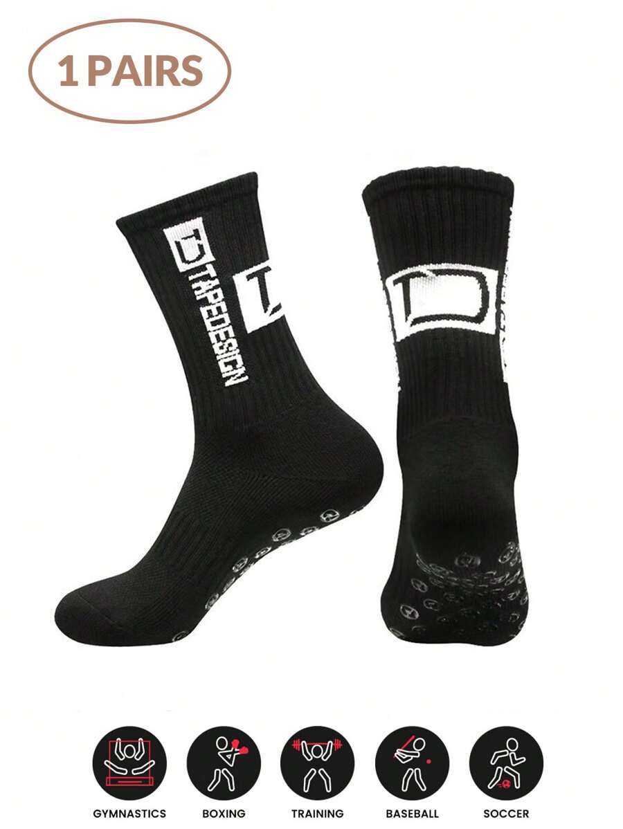 1 双全新防滑足球袜中筒防滑足球运动骑行运动男袜 - 黑色 - 查看 1