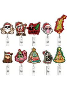 1 Stylish And Cute Santa Claus Collection Decorative Glitter Acrylic Snap Lanyard Clip - Glitter Acrylic Snap Lanyard Clip For Nurses, Friends And Family, Ideal For Parties And Holiday Gifts (Multi-Color)