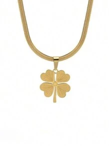 3 件套三叶草吊坠项链和耳环优雅欧式风格礼品套装带蛇链 - 金黃色 - 查看 3
