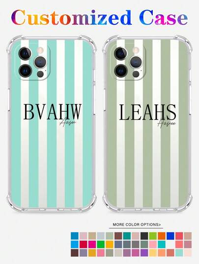 Apple 1pc Customized Transparent Anti-Fall Thick Multi-Color Striped Phone Case With Name, Letter Or Short Sentence Design, Fits A14, A21s, A32, A33, A34, A35, A15, A23, A55 / IPhone 13, 14, 15/16 Pro Max,Stylish,Colorful,Vintage,Cute,Contracted,Funny,Custom,Personalized,Unique,Customized,Ideal Gifts For Him,Ideal Gifts For Her,Boyfriend,Girlfriend,Family,Friends,Grandparents,Couple