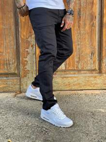 Men's Black Skinny Twill Pants - 黑色 - 查看 4