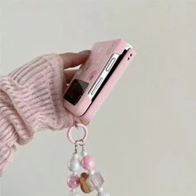 New Cartoon Bear Folding Mobile Phone Case With Chain Compatible With Samsung Galaxy Z Flip3 5G/Galaxy Z Flip 4 5G/Galaxy Z Flip 5 5G/Galaxy Z Flip 6 5G Cute Protective Cover For Women