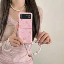 New Cartoon Bear Folding Mobile Phone Case With Chain Compatible With Samsung Galaxy Z Flip3 5G/Galaxy Z Flip 4 5G/Galaxy Z Flip 5 5G/Galaxy Z Flip 6 5G Cute Protective Cover For Women