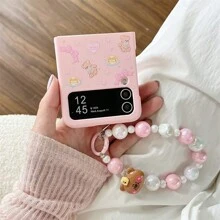 New Cartoon Bear Folding Mobile Phone Case With Chain Compatible With Samsung Galaxy Z Flip3 5G/Galaxy Z Flip 4 5G/Galaxy Z Flip 5 5G/Galaxy Z Flip 6 5G Cute Protective Cover For Women