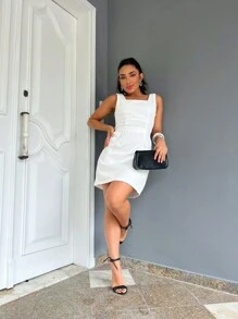 Tailored Fabric Dress - trắng - Xem 3