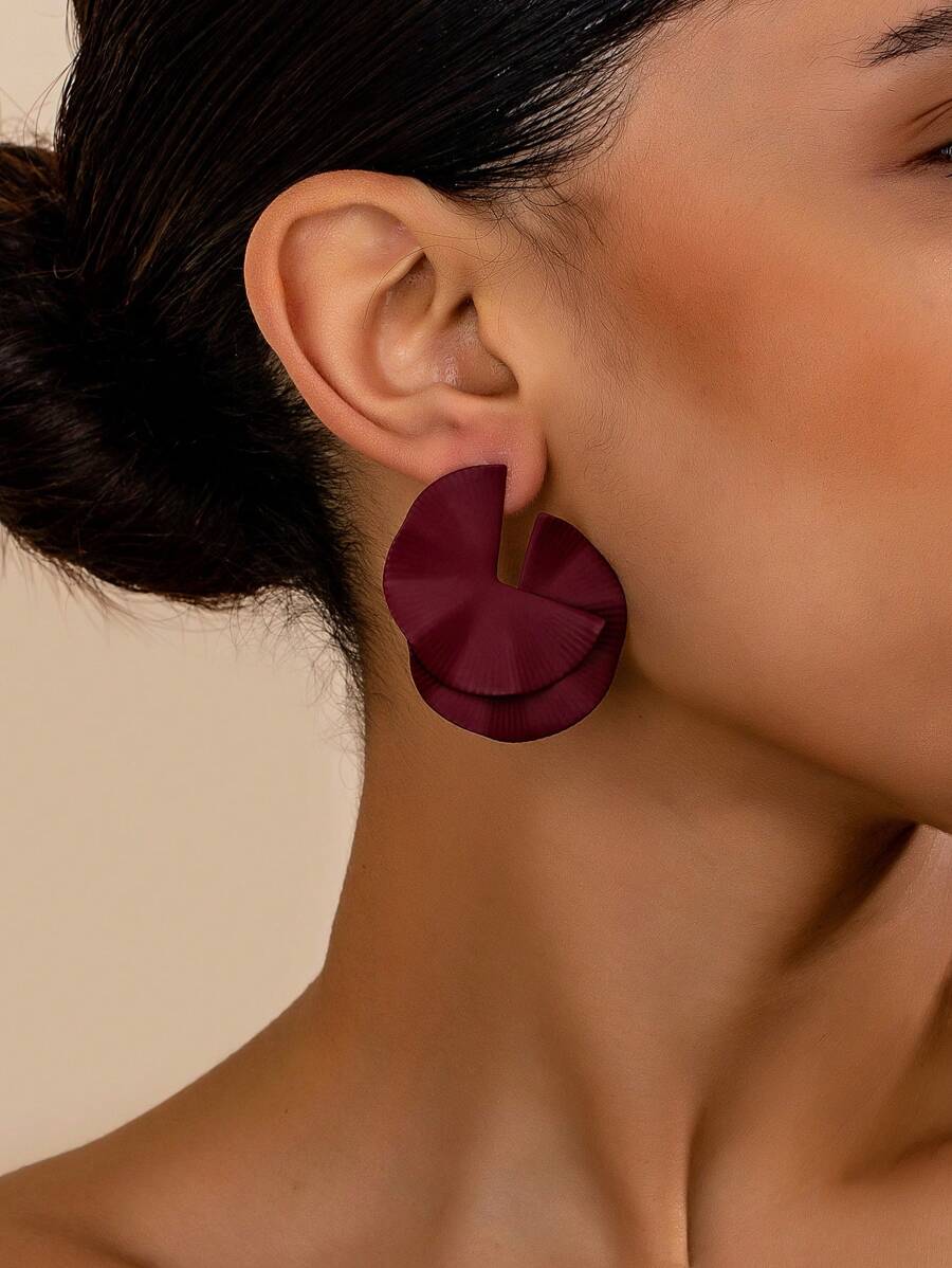 1 Pair Fashionable Versatile Geometric Metal Stud Earrings - Burgundy - View 1