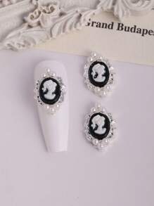 10 Pieces, Small Oval Nail Decorations, 3D Girl Nail Accessories, Personalized Cat Eye Nail Accessories, Gold Silver Black Pearl Nail Ornaments, Personalized Nails, Suitable For Nail Salons And Personal Use