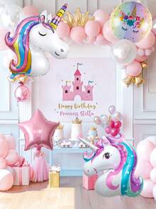 6pcs/Set Giant Rainbow Unicorn Theme Balloon Set, Includes 2 Colorful Unicorn Balloons, Rainbow Balloons, Pink Star Foil Balloons, Suitable For Unicorn Theme Party, Macaron Birthday Party, Engagement, Wedding, Rainbow Unicorn Home Decor And Photo Props - Multicolor - View 5