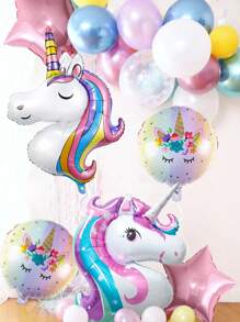 6pcs/Set Giant Rainbow Unicorn Theme Balloon Set, Includes 2 Colorful Unicorn Balloons, Rainbow Balloons, Pink Star Foil Balloons, Suitable For Unicorn Theme Party, Macaron Birthday Party, Engagement, Wedding, Rainbow Unicorn Home Decor And Photo Props - Multicolor - View 4