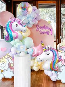 6pcs/Set Giant Rainbow Unicorn Theme Balloon Set, Includes 2 Colorful Unicorn Balloons, Rainbow Balloons, Pink Star Foil Balloons, Suitable For Unicorn Theme Party, Macaron Birthday Party, Engagement, Wedding, Rainbow Unicorn Home Decor And Photo Props - Multicolor - View 6