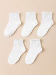 5 Pairs Of Children's School Sports Socks, Solid Color, Breathable, Sweat-Absorbent. These Are Socks That Are Versatile Ankle Socks Suitable For Traveling.