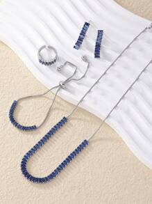 5 món đồ thời trang đơn giản dành cho nữ, cá nhân hóa, đính đá Zirconia nhiều màu sắc, gồm vòng cổ, vòng tay, nhẫn và bông tai. - Vàng - Xem 4