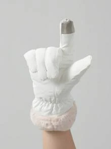 1pc Cute Touchscreen Gloves For Women, Suitable For Cycling, Winter Riding, And Skiing - White - View 6