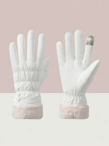 1pc Cute Touchscreen Gloves For Women, Suitable For Cycling, Winter Riding, And Skiing - White - View 4